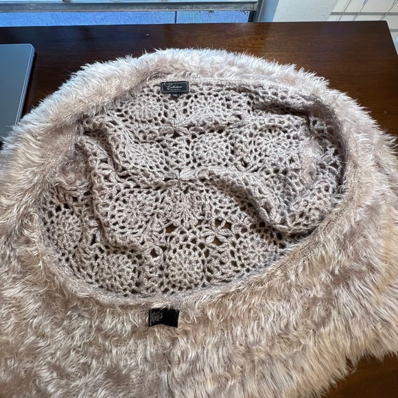 Fur Trim Crochet Sweater Fringe Sleeves Large Boho Indie Granola Earthy Y2K - Picture 10 of 16